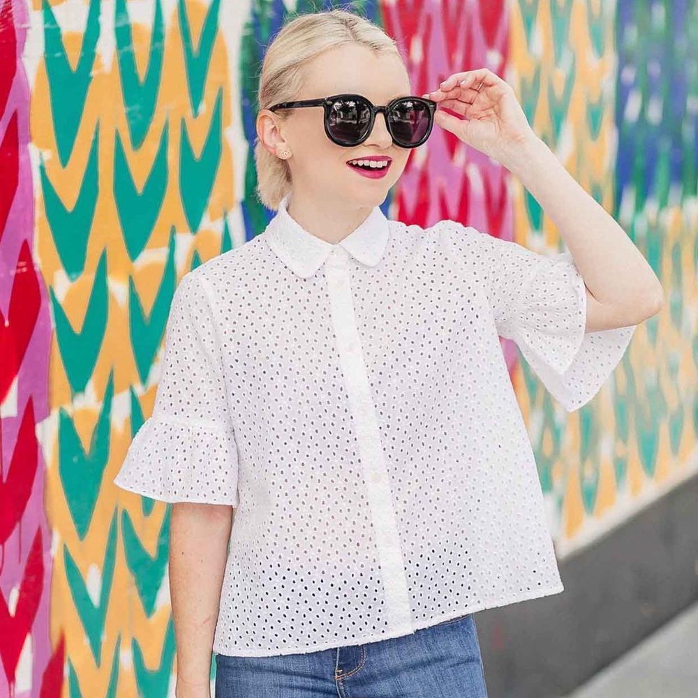 Madewell Eyelet Bell-Sleeve Shirt in White